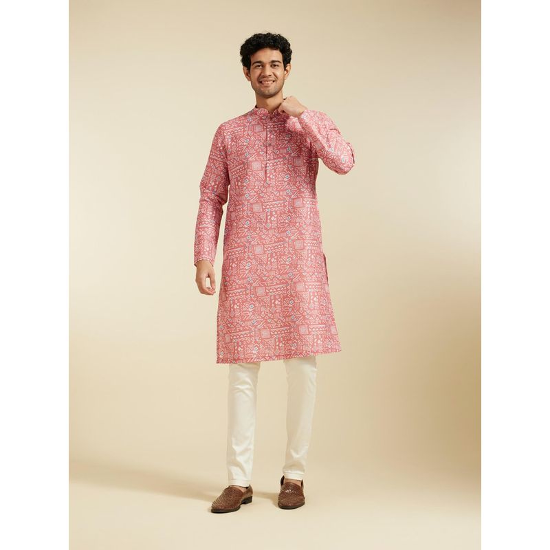Diwas by Manyavar Coral Cotton Blend Printed Kurta for Men (M)