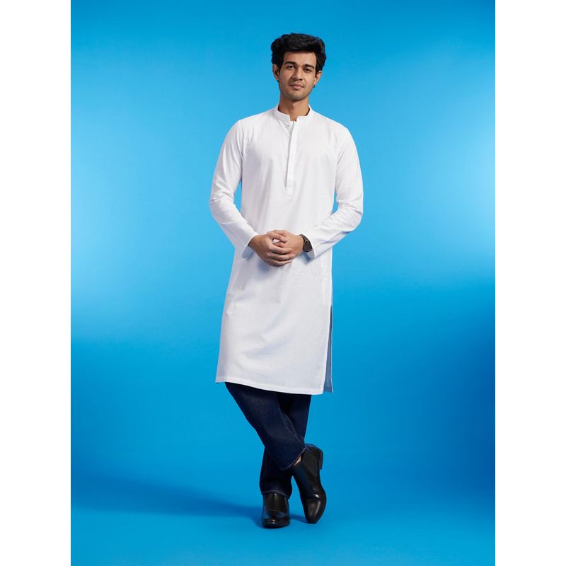Diwas by Manyavar White Cotton Self Texture Kurta for Men (S)