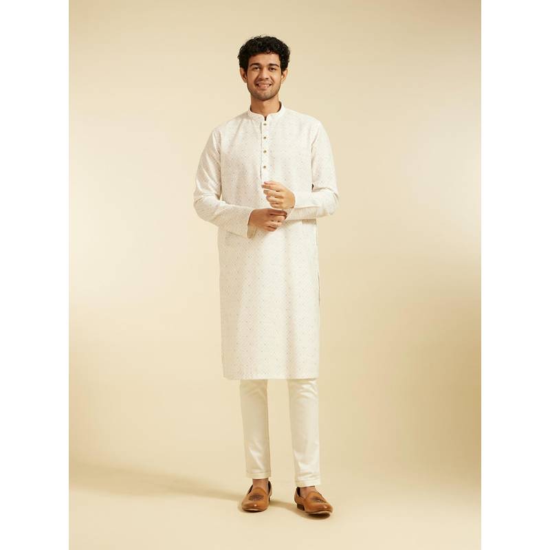 Diwas by Manyavar Warm White Linen Blend Self Texture Kurta for Men (S)