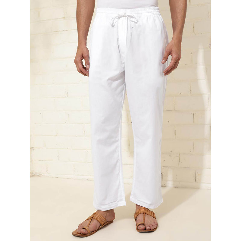 Fabindia White Cotton Solid Pyjama (M)