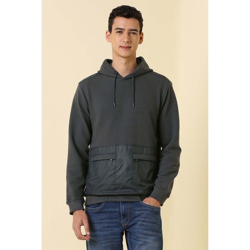 Allen Solly Men Grey Hooded Neck Full Sleeves Casual Hoodie (M)