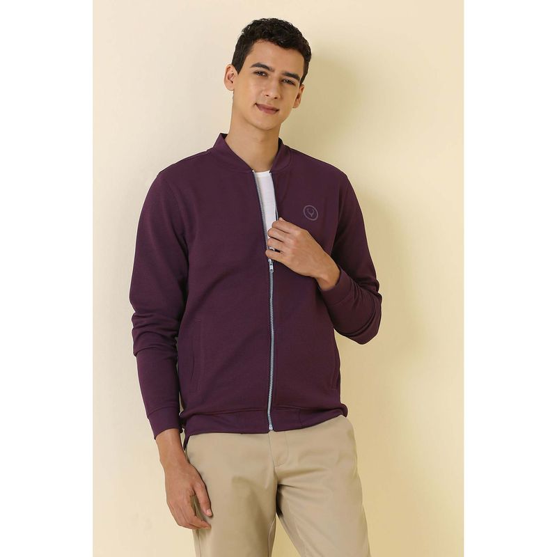 Allen Solly Men Purple Stylized Neck Full Sleeves Casual Sweatshirt (XL)