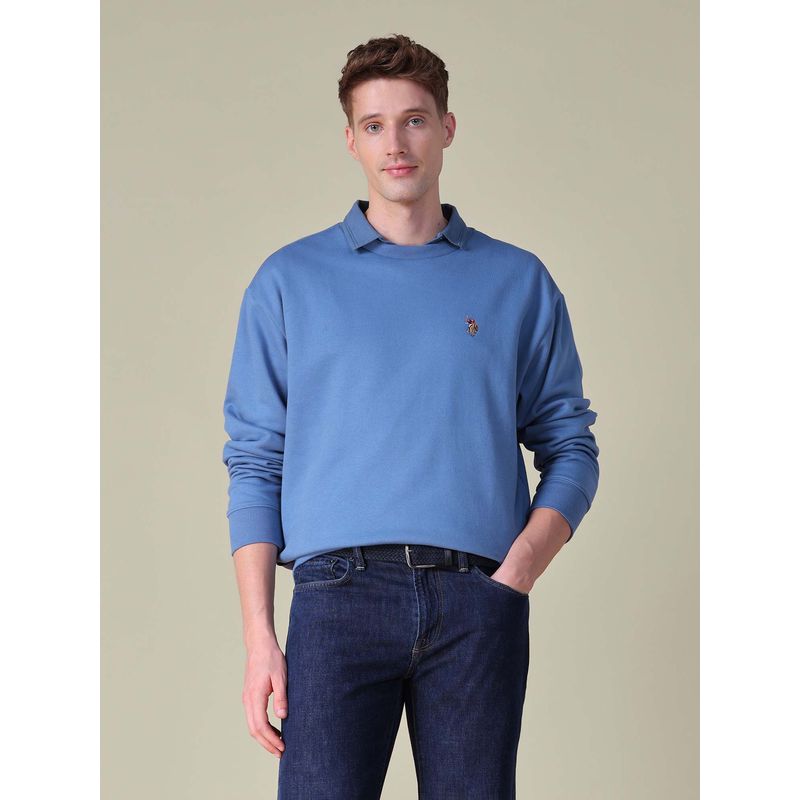 U.S. Polo Assn. Denim Co. Mens Solid Relaxed Fit Blue Sweatshirt (S)