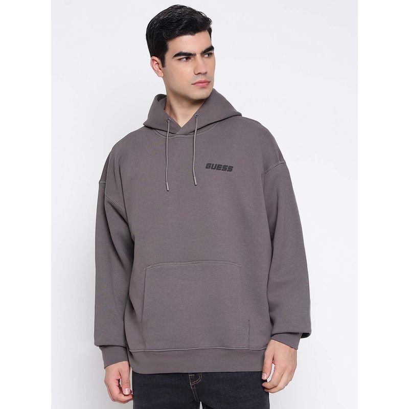 Guess Emis Organic Cotton Seagull Grey Solid Hoodie (S)