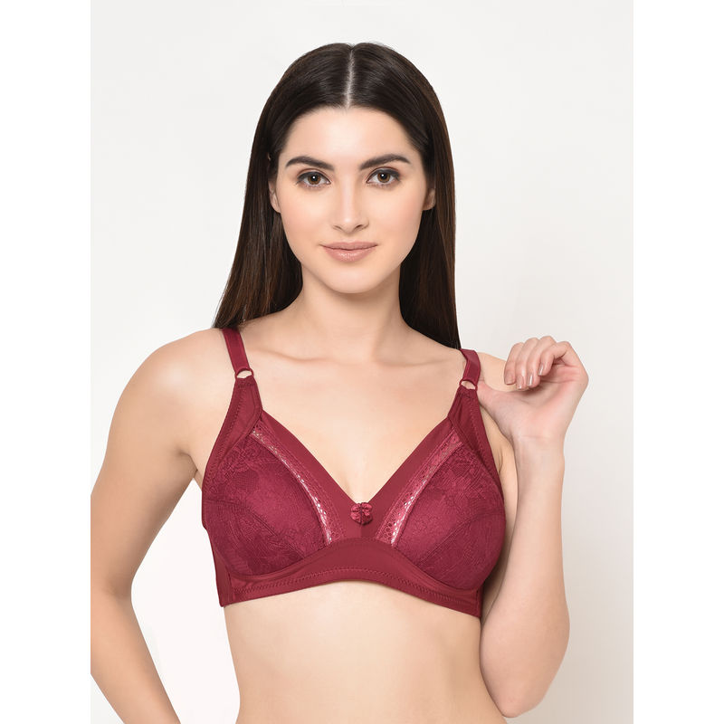 Da Intimo Lace Self Design Bra - Maroon (34C)