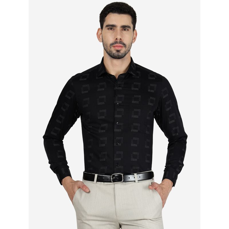 Metal Men 100% Cotton Printed Black Slim Fit Full Sleeve Formal Shirt (38)