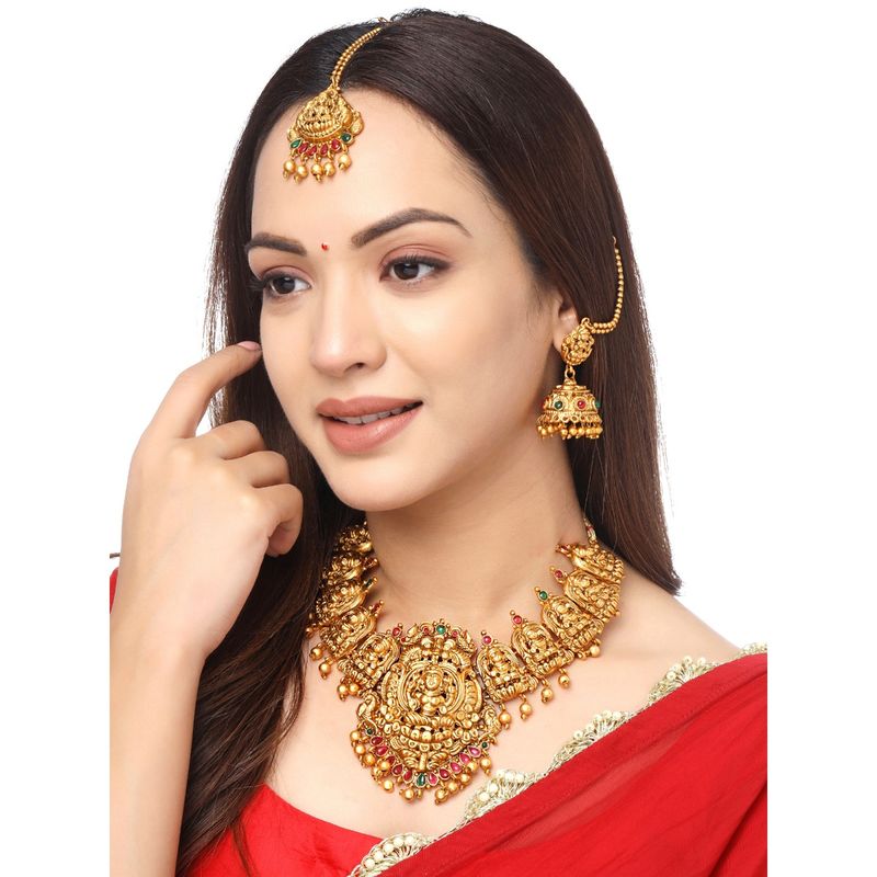 Yellow Chimes Gold Plated Lakshmi Temple Jewellery Set of 3 with
