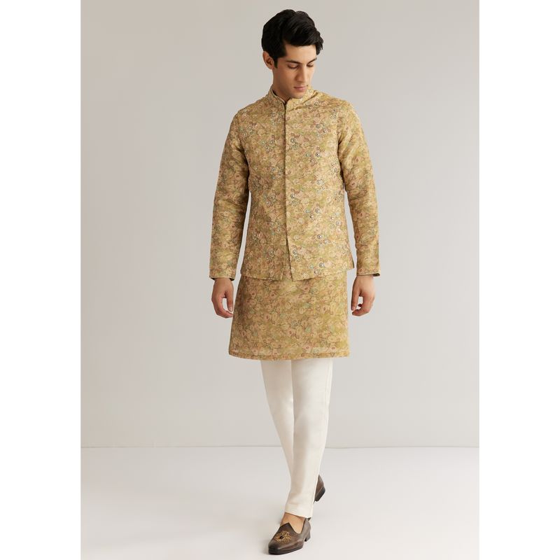 KALKI FASHION Green Tissue Stone Sequins Kurta Jacket Set (M)