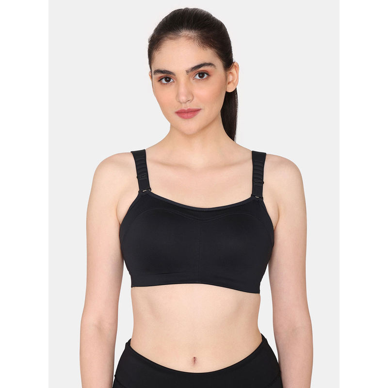 Zivame Zelocity High Impact Quick Dry Sports Bra - Jet Black (34C)