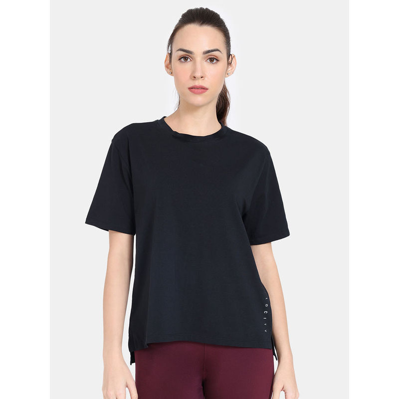Zivame Zelocity Relaxed Cotton T-Shirt - Jet Black (S)