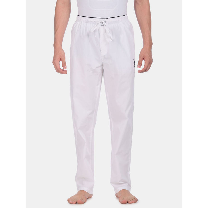 U.S. POLO ASSN. Men White I690 Comfort Fit Solid Cotton Lounge Pants White (L) White (L)