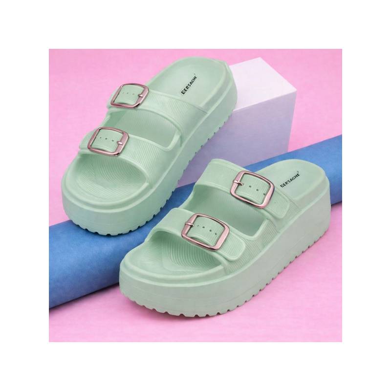 BERSACHE Extra Soft Classic Casual Green Sandals for Womens (UK 4)