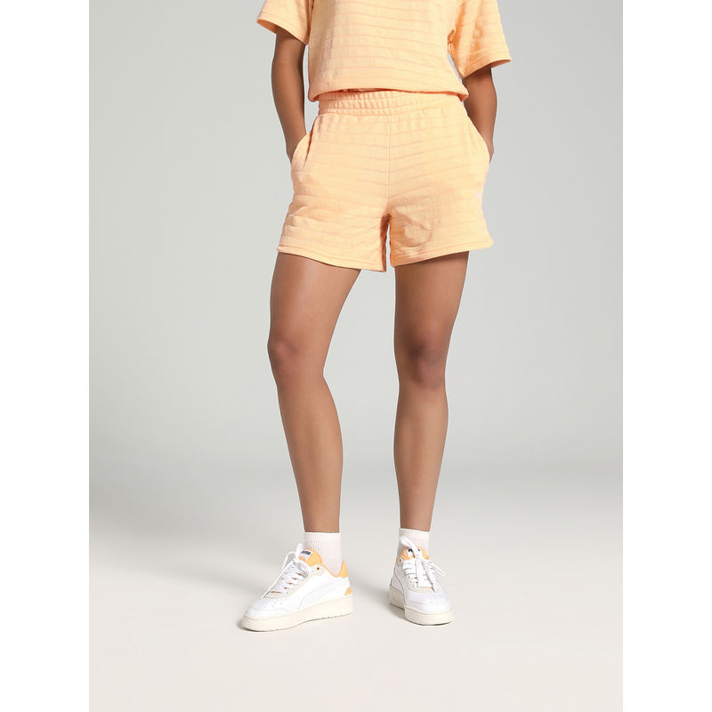 Puma Orange Self Design Regular Fit Shorts (S)