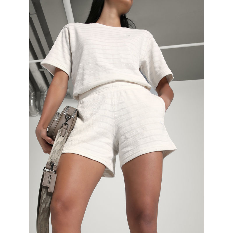 Puma White Self Design Regular Fit Shorts (XL)