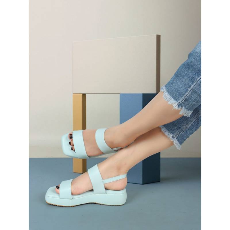 Iconics Womens Sky Blue Color Buckled Solid Comfortable Sandals (EURO 40)