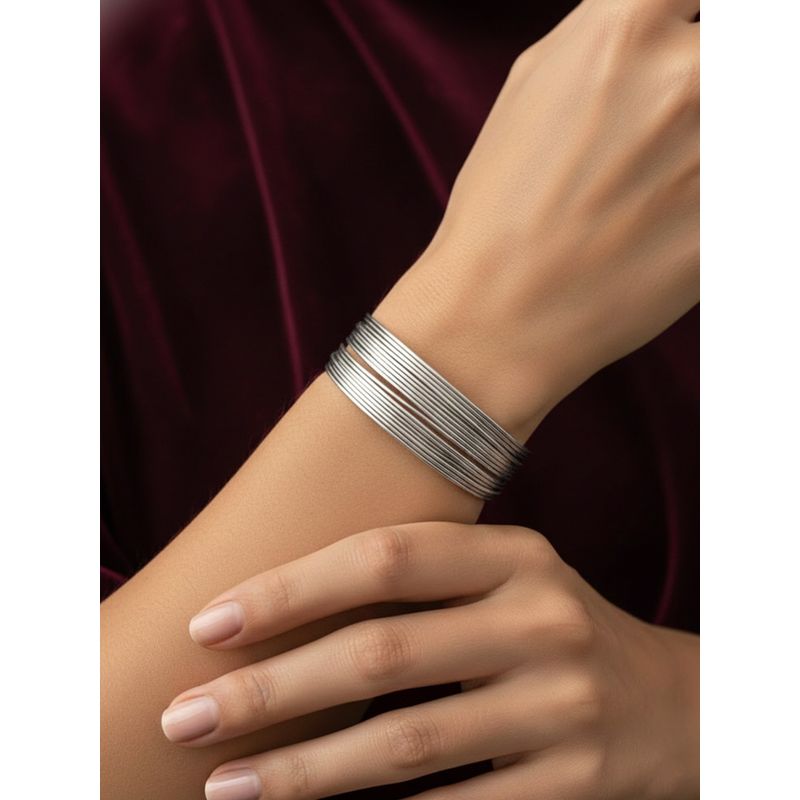 Buy NVR Women Silver Plated Circle Split Coil Wire Cuff Bracelet