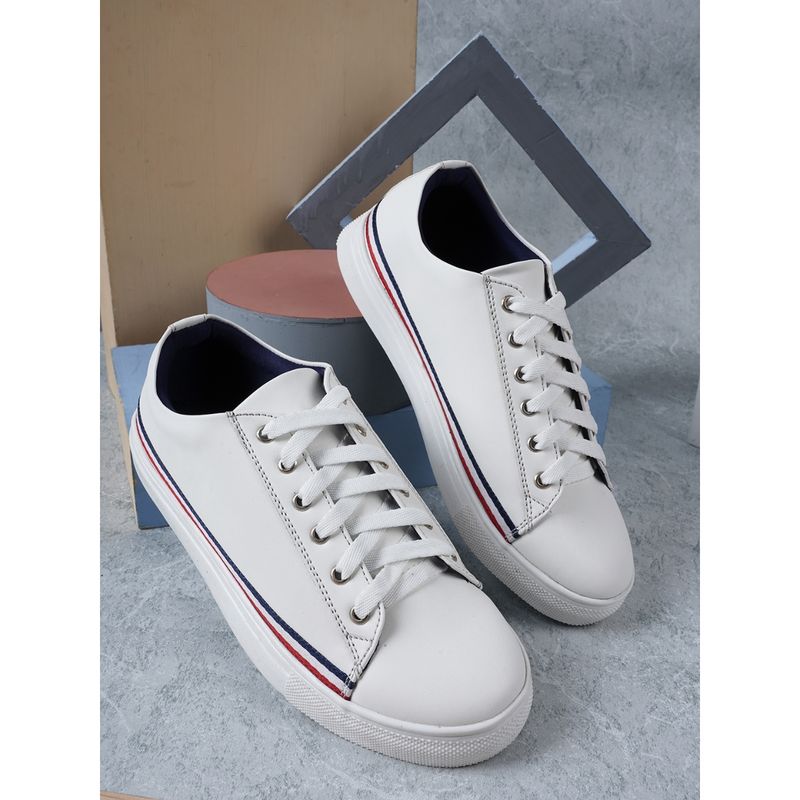 Carlton London White Lace-Ups Striped Sneakers (EURO 36)