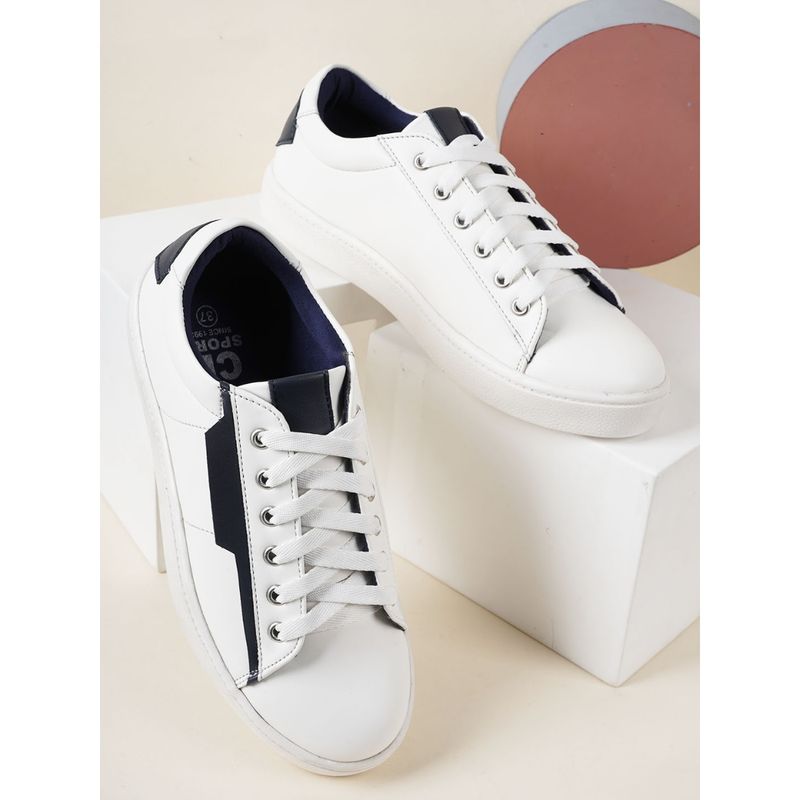 Carlton London White-Navy Blue Lace-Ups Solid Sneakers (EURO 39)