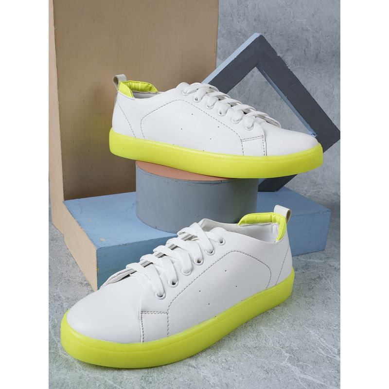 Carlton London White-Neon Lace-Ups Solid Sneakers (EURO 40)