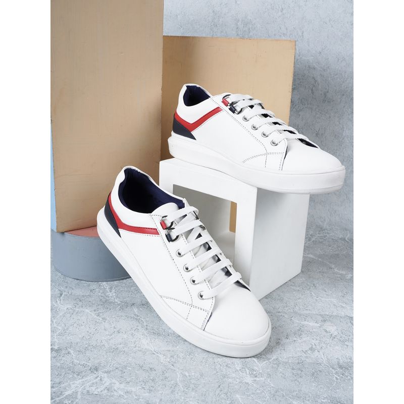Carlton London White-Red Lace-Ups Solid Sneakers (EURO 38)