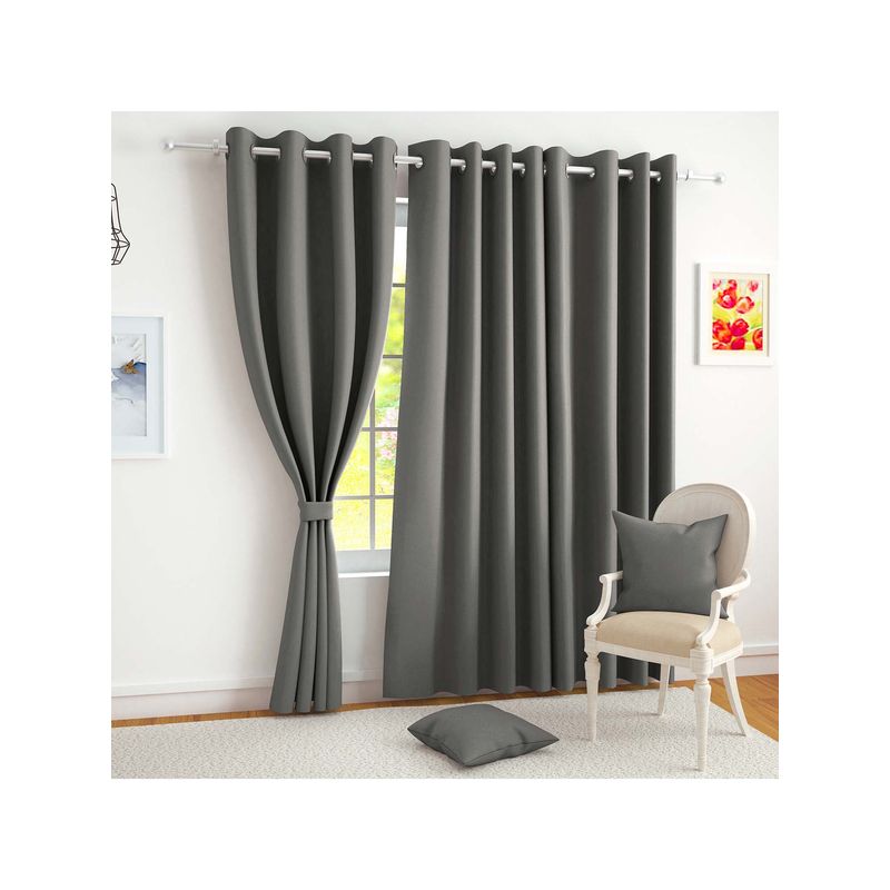 Story@Home Ash Grey Faux Silk Door Curtain (8 Feet)