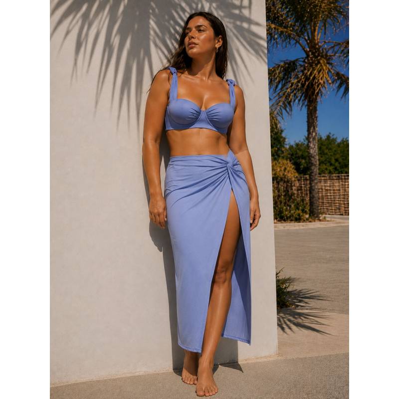 Coco Turtle Women Blue Swim Top with Swim Bottom and Cover-Up (L)