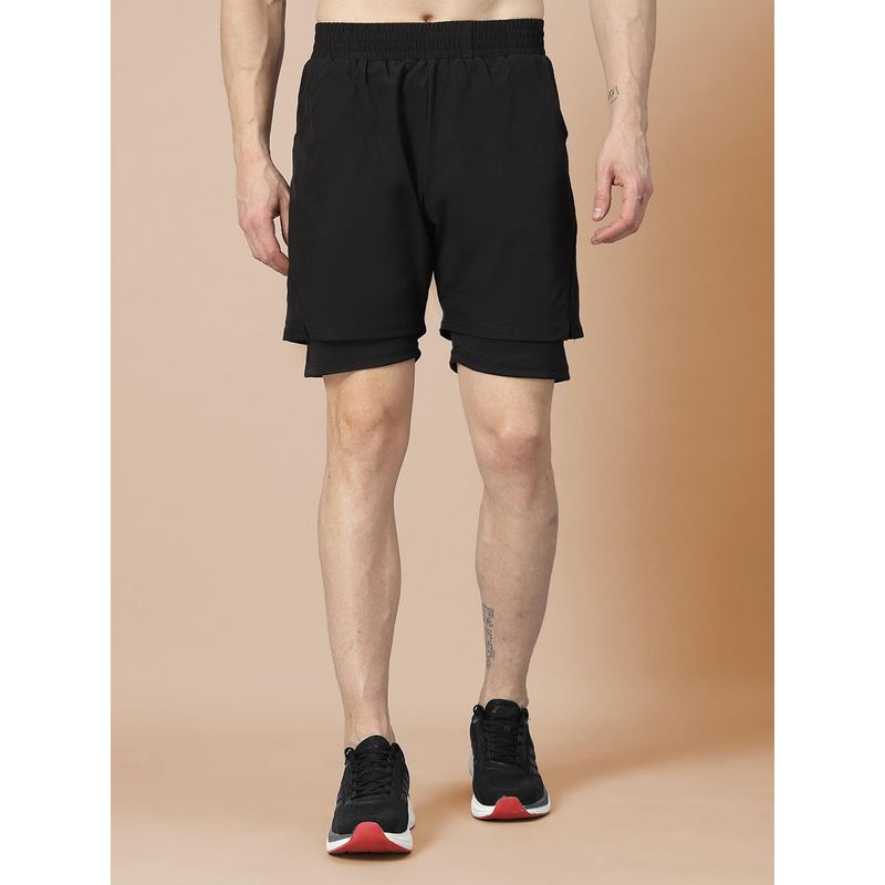 CHKOKKO Black Men Double Layer Gym Shorts (3XL)