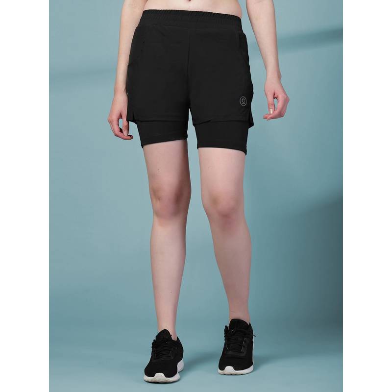 CHKOKKO Double Layered Shorts for Women - Black (L)