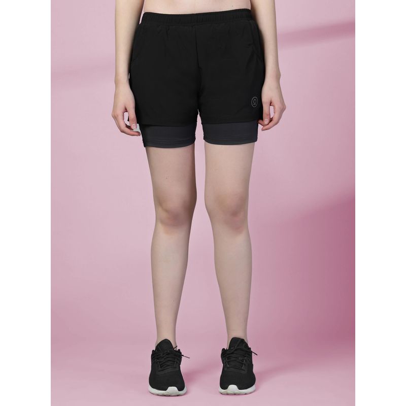 CHKOKKO Double Layered Shorts for Women - Black (M)