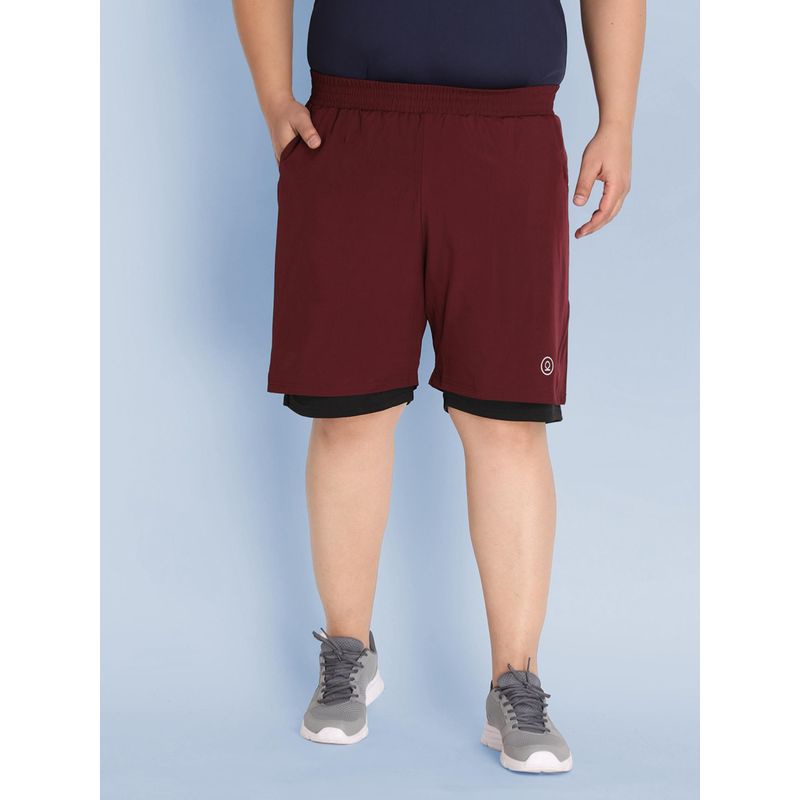 CHKOKKO Men Plus Size Sports Double Layered Wine Shorts with Phone Pocket (S)