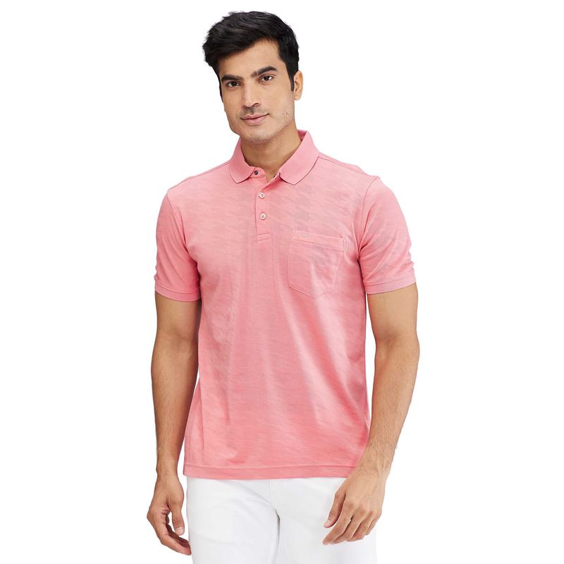 Park Avenue Slim Fit Self Design Medium Pink Polo T-Shirt (S)
