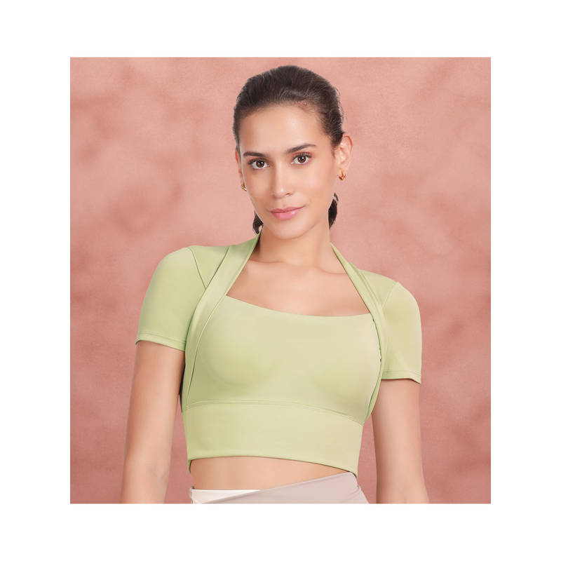Shyaway Jadesheen Green Half Sleeve Padded Sports Bra (2XL)