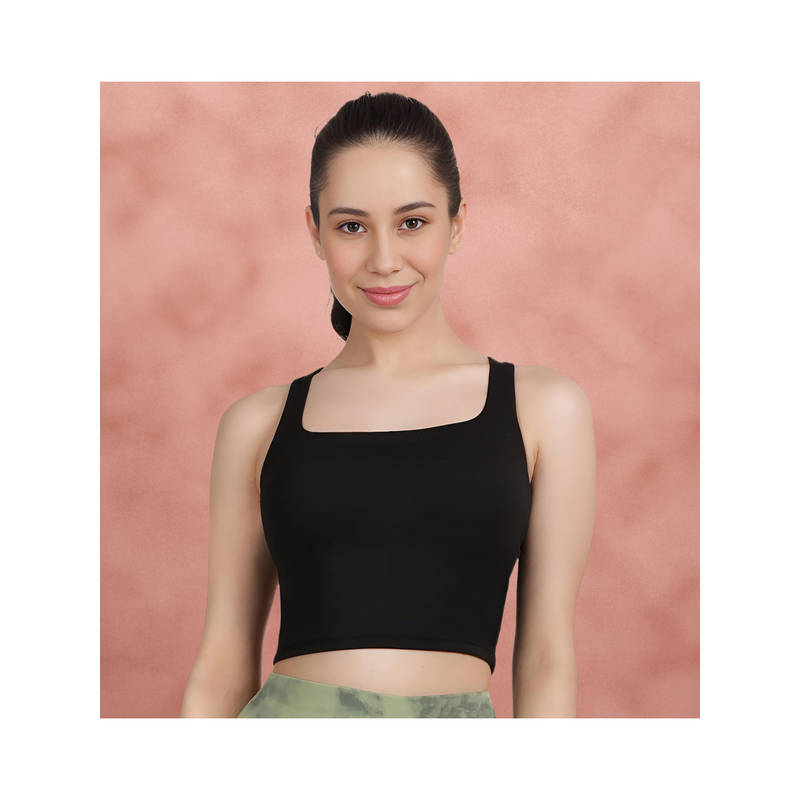 Shyaway Black Beauty Low Impact Longline Strappy Back Black Sports Bra (L)