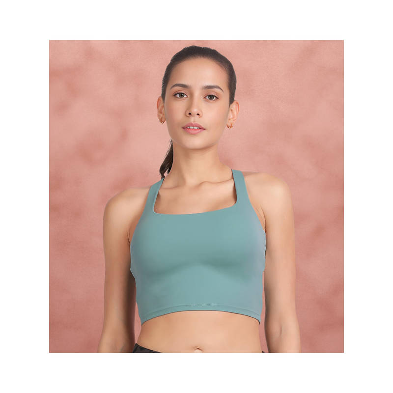 Shyaway Ethereal Blue Low Impact Longline Strappy Back Blue Sports Bra (L)