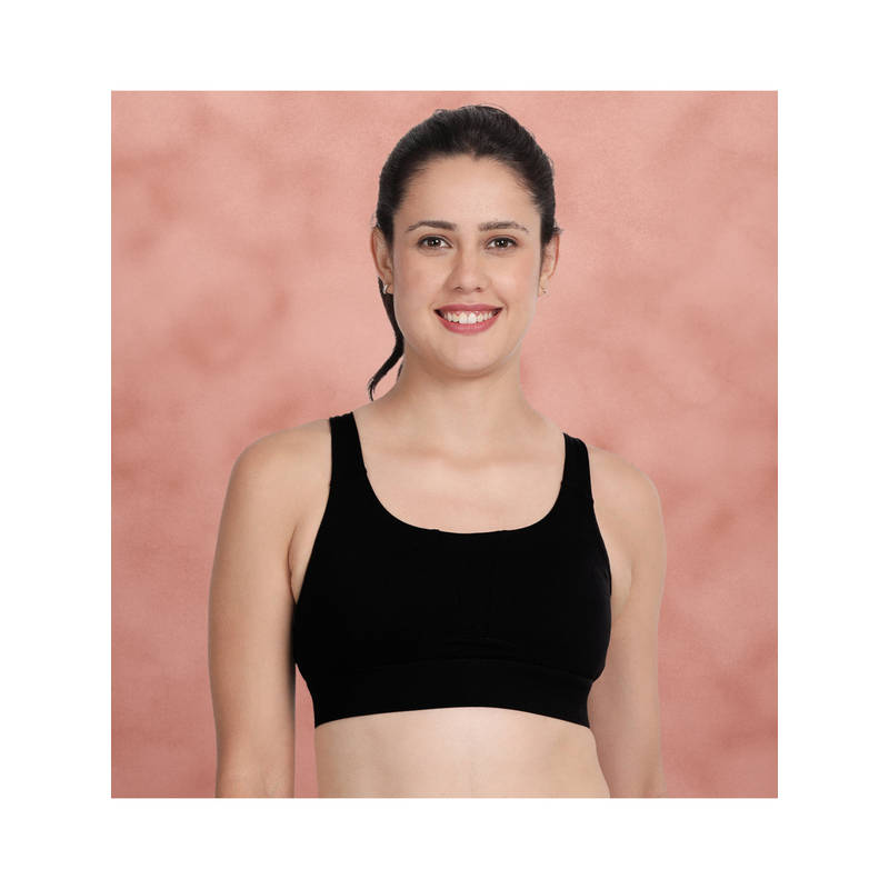 Shyaway Black Beauty Medium Impact Racerback Padded Sports Bra (L)