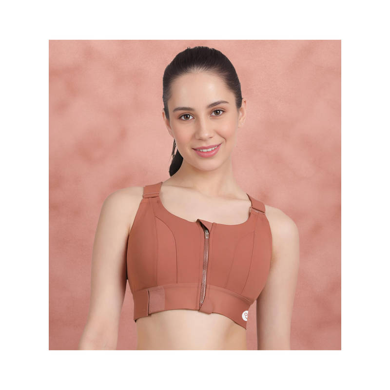 Shyaway Brown Velcro Adjuster High Impact High Coverage Sports Bra (M)