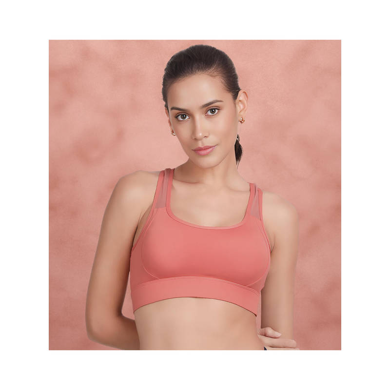 Shyaway Sugar Coral Pink Medium Impact Recerback Keyhole Sports Bra (2XL)