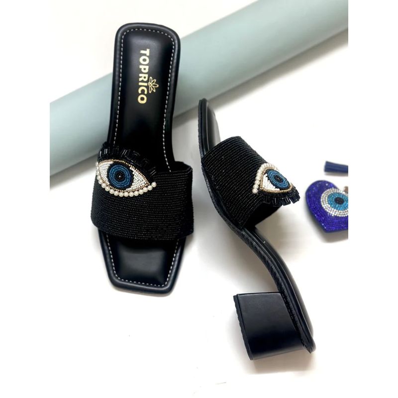 Toprico Eye Block Beads Embroidered Black Heels (EURO 39)