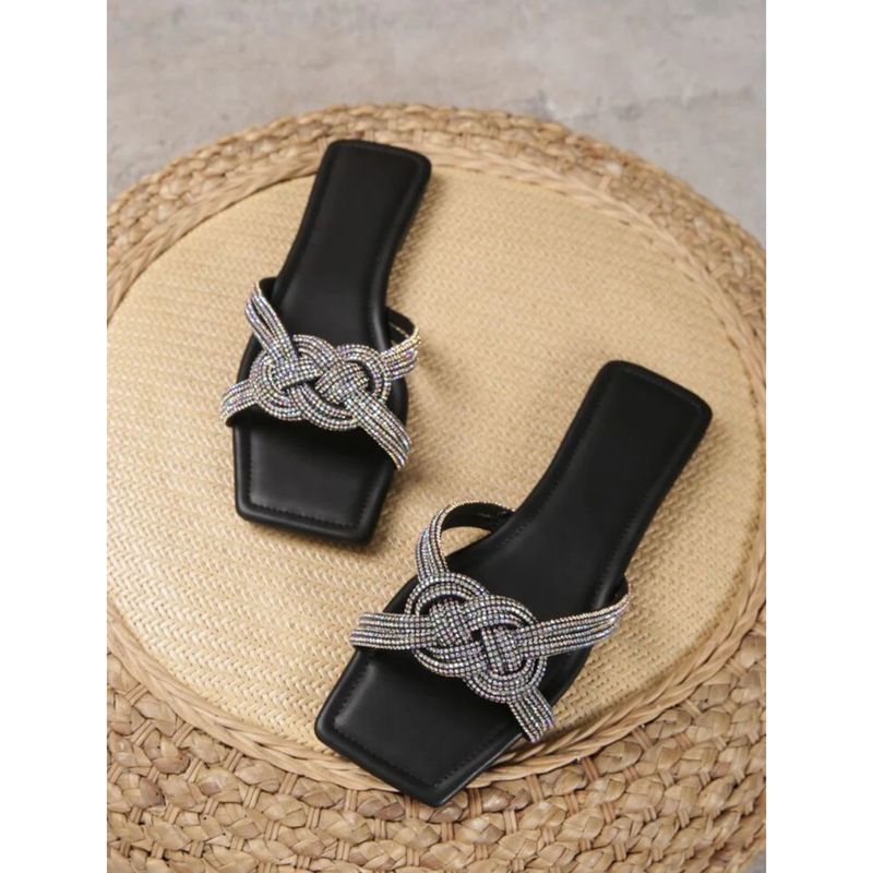 Buy Toprico Knotty In Rhinestones Embellished Black Flats Online
