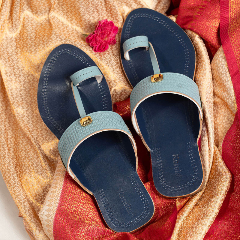 Korakari Women Skyline Blue Kolhapuri Chappal (UK 7)