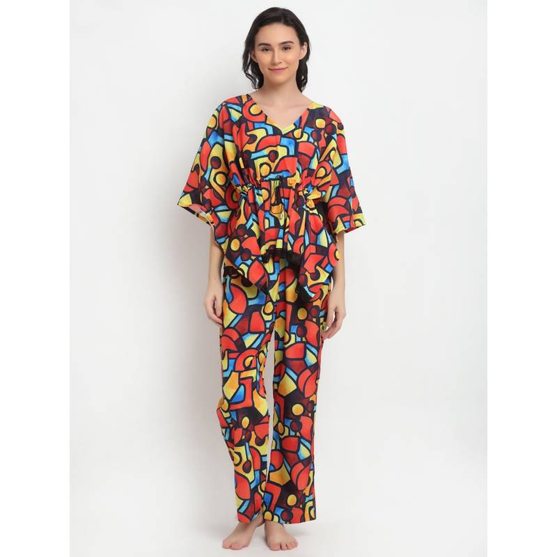 AOBA Women Red & Blue Printed Night suit (XS)