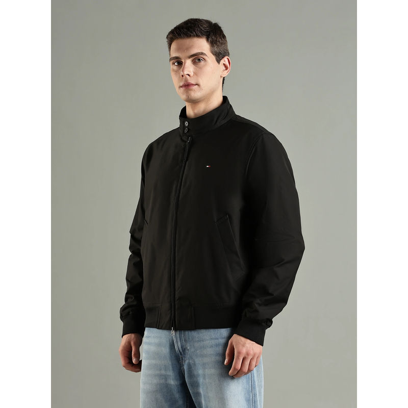 Tommy Hilfiger Black Solid Regular Fit Polyester Jacket (M)
