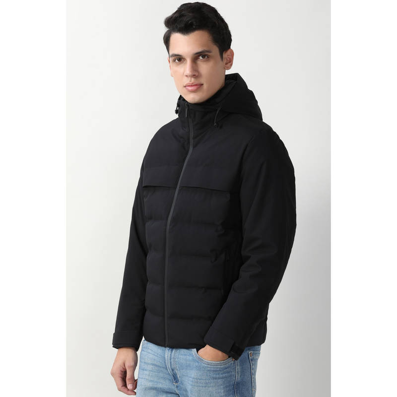 Peter England Men Black Solid Puffer Jacket (M)