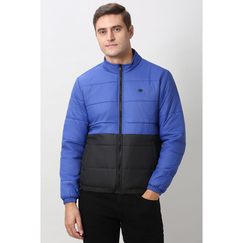 Peter England Men Blue Colorblock Puffer Jacket (S)