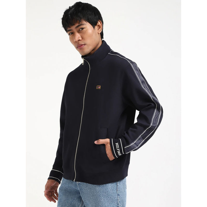 Tommy Hilfiger Solid Navy Blue Relaxed Fit Cotton Jacket (XS)