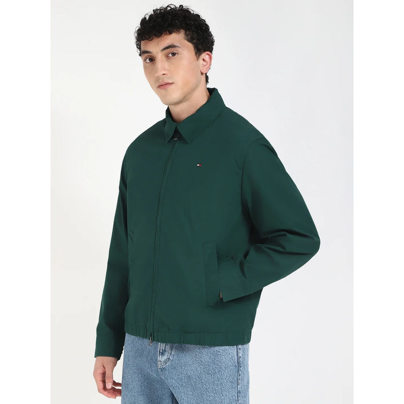Tommy Hilfiger Green Solid Regular Fit Cotton Jacket (2XL)