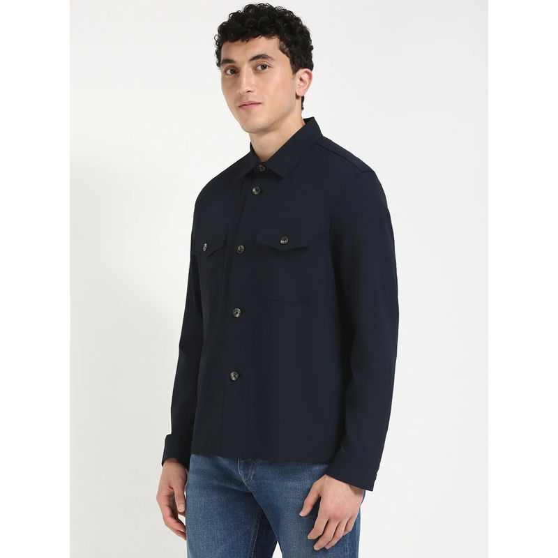 Tommy Hilfiger Navy Blue Solid Relaxed Fit Polyamide Jacket (L)