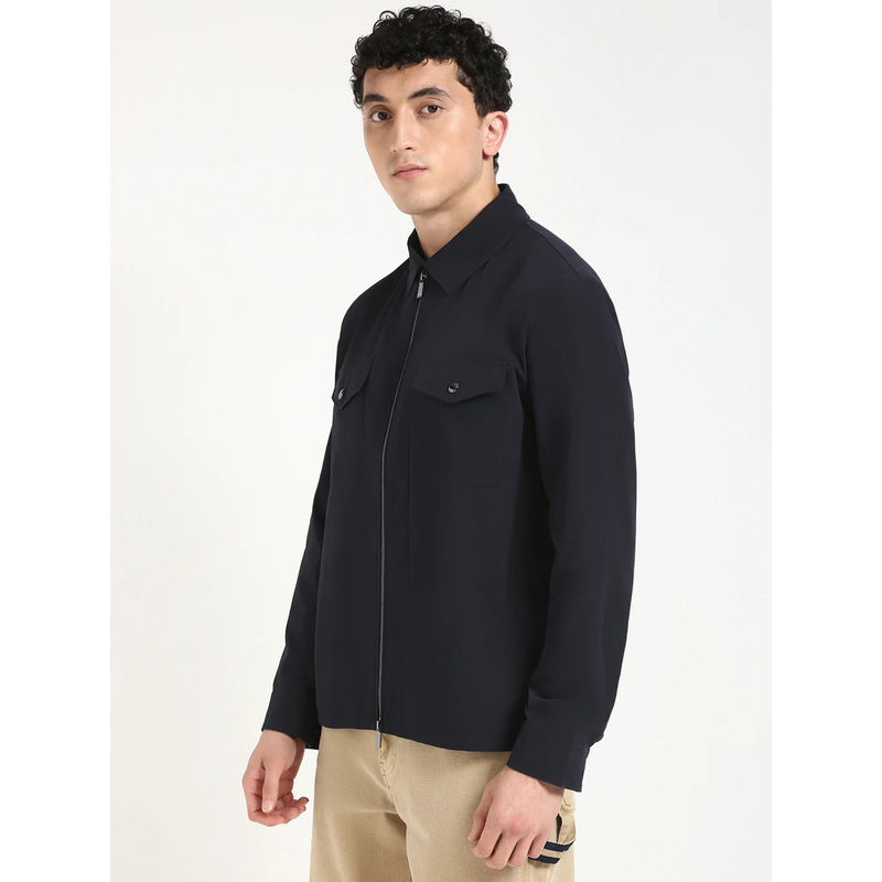 Tommy Hilfiger Navy Blue Solid Regular Fit Polyester Jacket (L)
