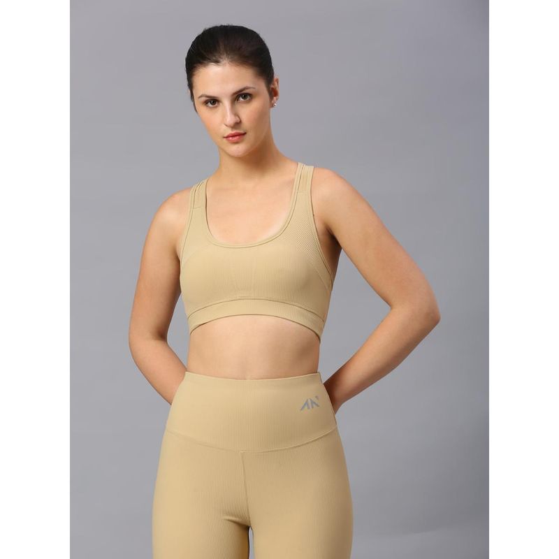 AESTHETIC NATION Strive Rib Sports Bra Beige (XS)
