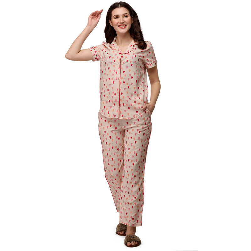 SOIE Half Sleeve Printed Pyjama Set - Multi-Color (S)